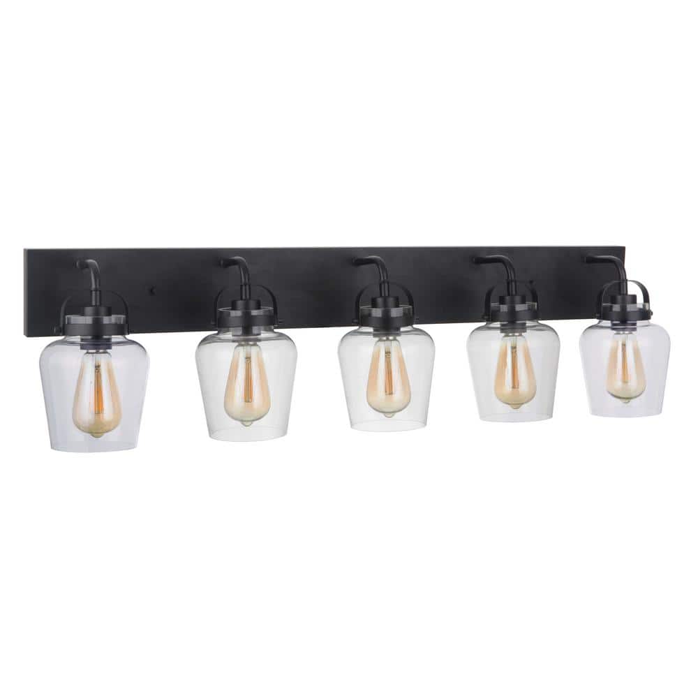 Trystan Flat Black 38" Steel 5-Light Vanity Light with Clear Glass