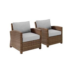 Bradenton Weathered Brown Wicker Outdoor Lounge Chair with Gray Cushions