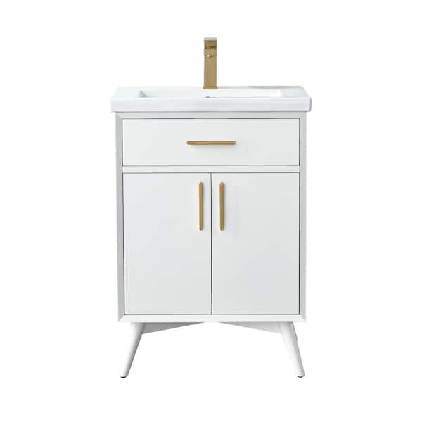 Nolan 24 in. W x 18 in. D x 34 in. H Bath Vanity in White with White Ceramic Vanity Top