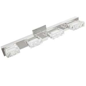 24 in. 4-Light Chrome Modern Crystal Vanity Wall Lighting Fixture