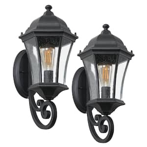 Black Hardwired Lantern Outdoor Waterproof Glass Retro Wall Lamp with Light Sense (2-Packs)No Bulbs Included