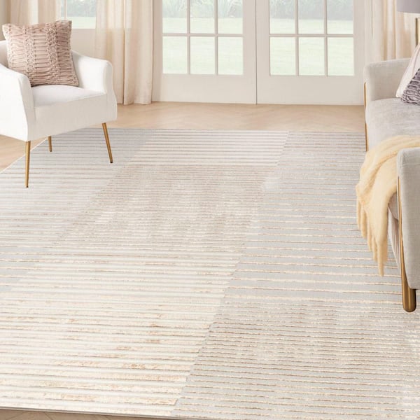 Brushstrokes Beige Silver 8 ft. x 10 ft. Abstract Contemporary Area Rug