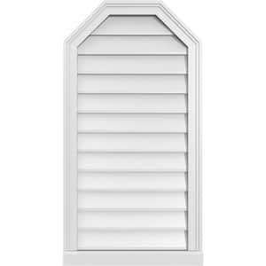 20 in. x 38 in. Octagonal Top Surface Mount PVC Gable Vent: Decorative with Brickmould Sill Frame