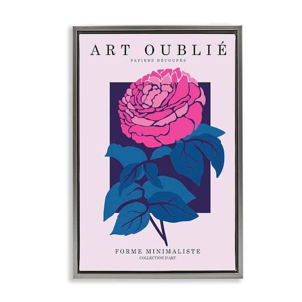Stupell Industries Peony Gallery Poster by Incado Gray Floater Frame Nature Graphic Art Print 31 in. x 21 in.