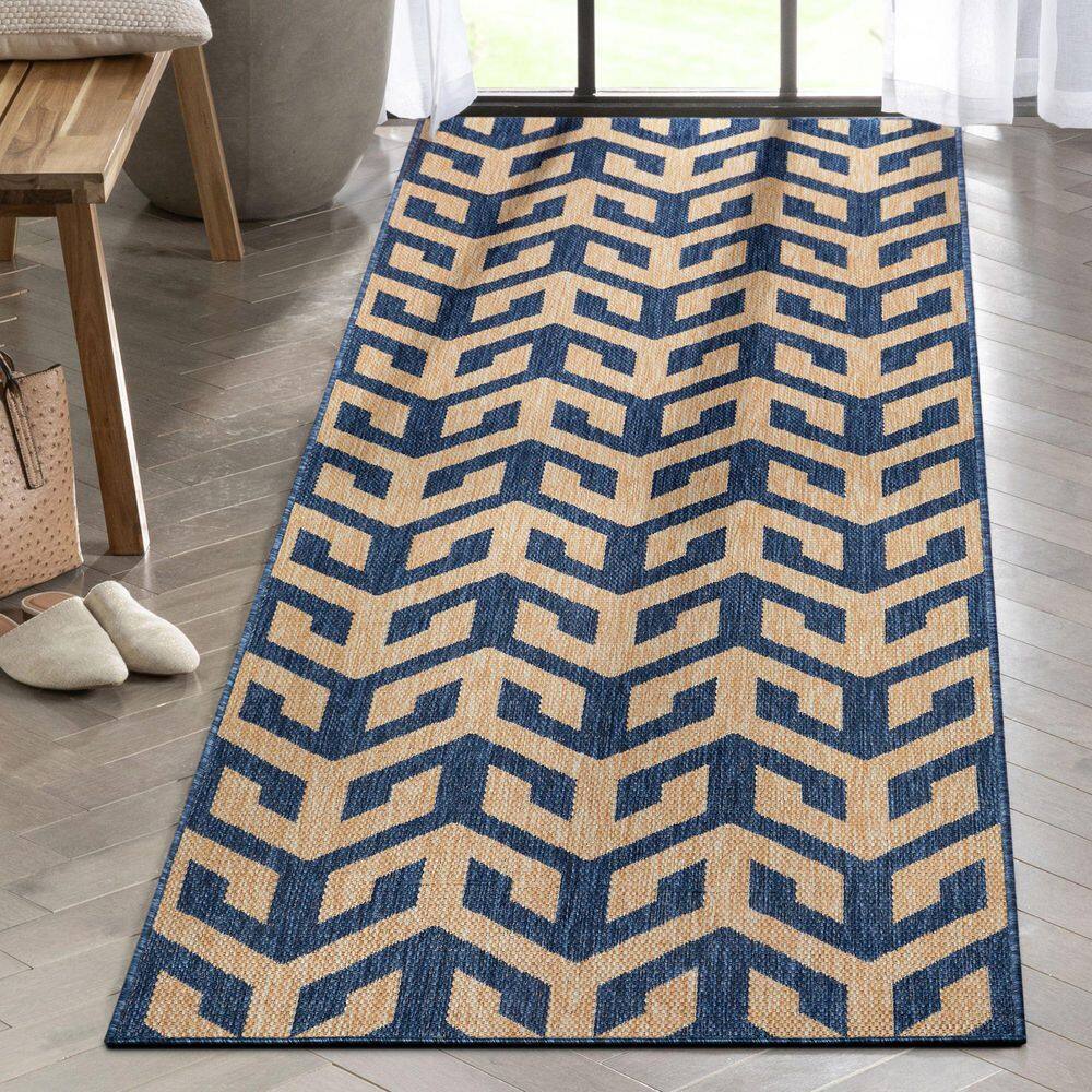 Aegean Blue Flat-Woven Synthetic Reversible Outdoor Rug