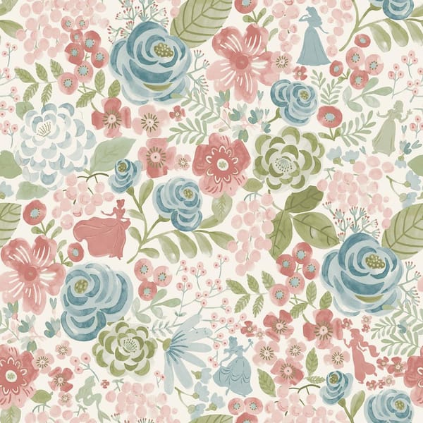 Disney Princess Blush Watercolor Floral Peel and Stick Wallpaper