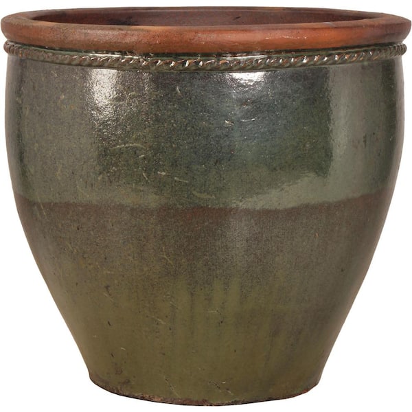 Unbranded 16 in. Sea Green Ceramic Escala Planter