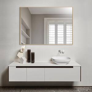 48 in. W x 30 in. H Modern Large Rectangular Aluminum Framed Wall Mounted Bathroom Vanity Mirror in Gold