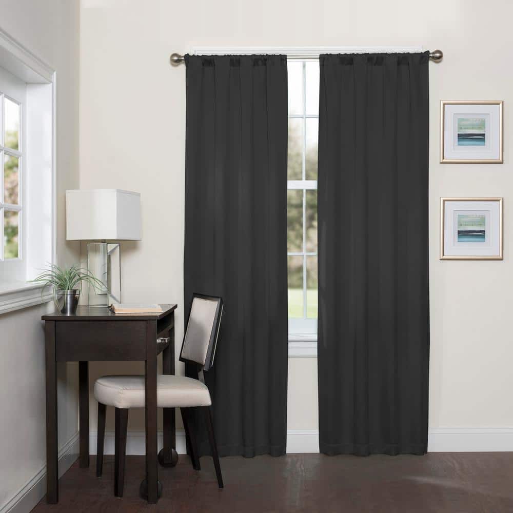 Black Polyester Blackout Rod Pocket Curtain Panel, 37x63