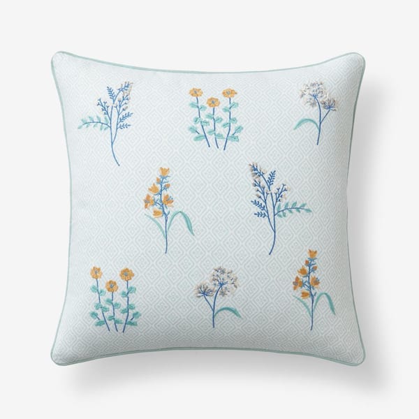 The Company Store Company Cotton Clemencia Blue Multi Floral 20 IN. X 20 in. Square Decorative Throw Pillow Cover