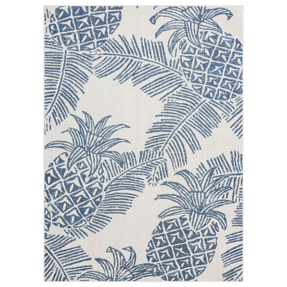 Ivory Pineapple Motif 5' x 7' Reversible Indoor/Outdoor Rug