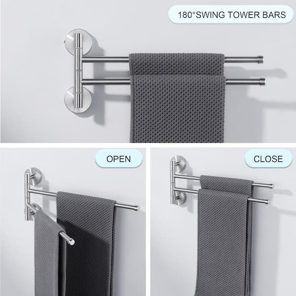 SUS 304 Stainless Steel 12.4 in. Wall Mounted 2-Swivel Arms Towel Bar with Concealed Hardware in Brushed Nickel