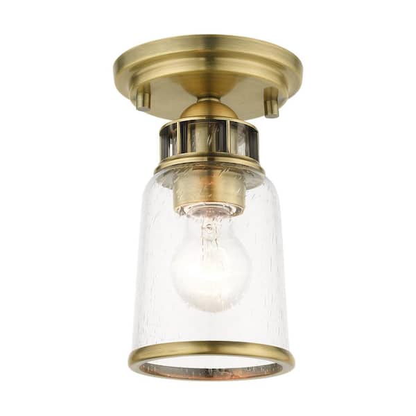 AVIANCE LIGHTING Billingham 5.125 in. 1-Light Antique Brass Flush Mount with Clear Seeded Glass