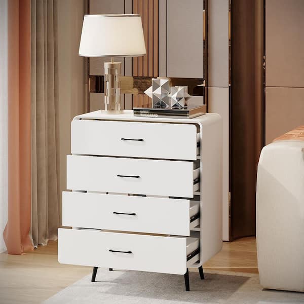 White 4-Drawer 31.5 in. W Chest of Drawers, Rounded Corner Storage Organiser, Modern Accent Bedroom and Living Room