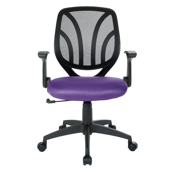 Office Star Products Purple Mesh Screen Back Chair with Flip Arms and Silver Accents