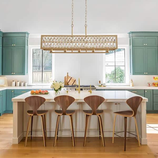 Modern 5 Lights Rectangular Crystal gold Chandelier For Kitchen Island