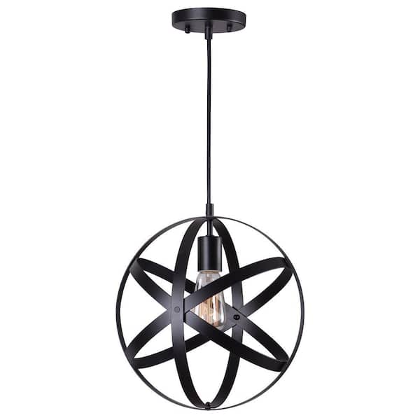 Home Decorators Collection Orbit 1-Light Black Mini Pendant with Black Metal Strap Design and Bulb Included