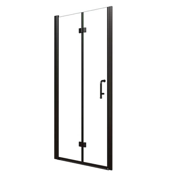 32-34 in. W x 72 in. H Bifold Semi-Frameless Shower Door in Matte Black with 1/4 in. Clear Glass