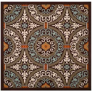 Veranda Chocolate/Aqua Doormat 3 ft. x 3 ft. Border Geometric Indoor/Outdoor Patio Square Area Rug