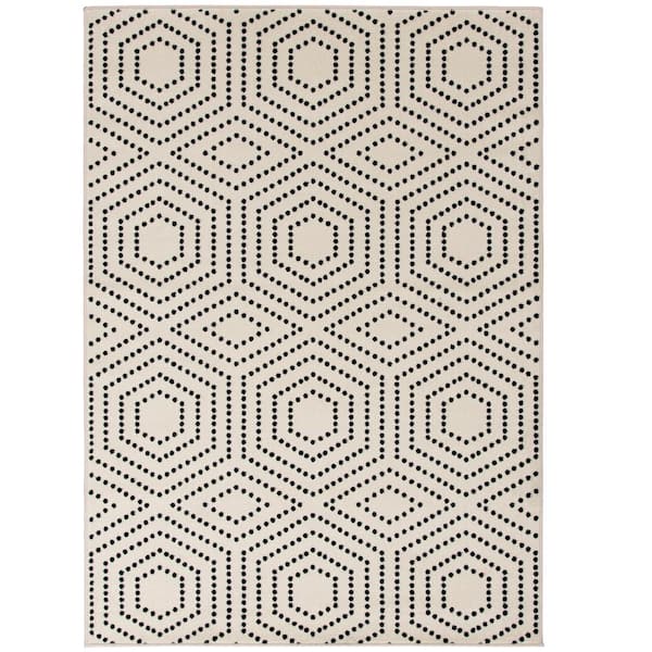 LOOMAKNOTI Tecopa Valeria Black/White 9 ft. 10 in. x 12 ft. 10 in. Geometric Polypropylene Indoor/Outdoor Area Rug