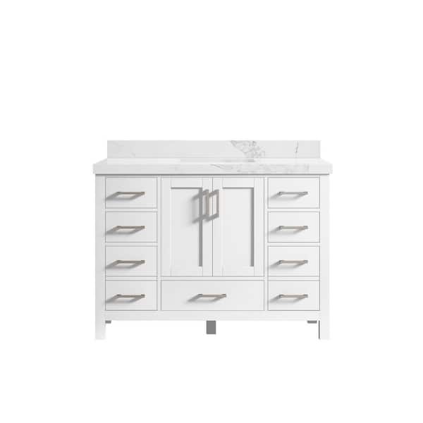 Willow Collections Malibu 48 in. W x 22 in. D x 36 in. H Bath Vanity in White with 2 in. Calacatta Nuvo Top