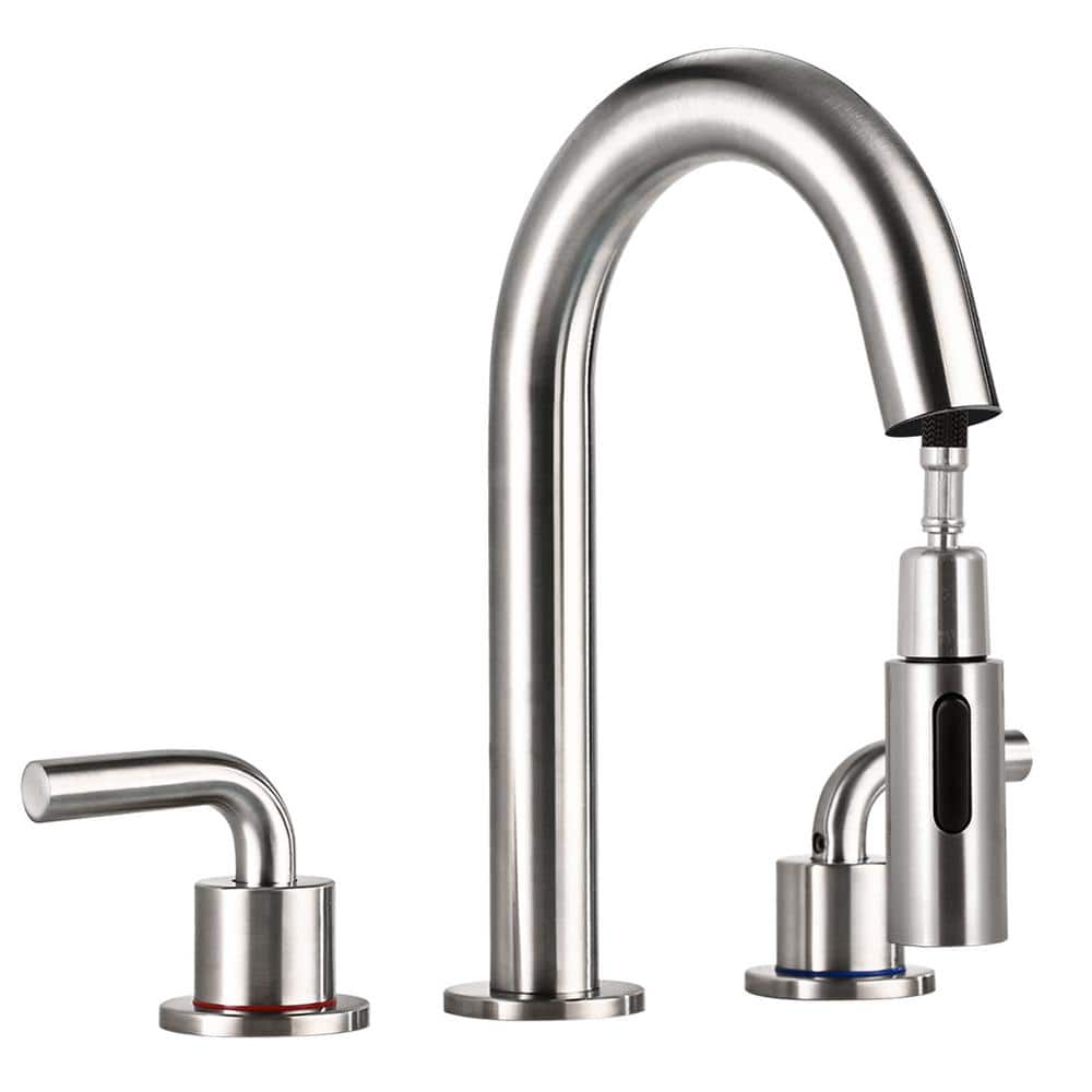 Double Handles 8 in. Widespread Bathroom Faucet 3-Hole with Pull Out Spraye
