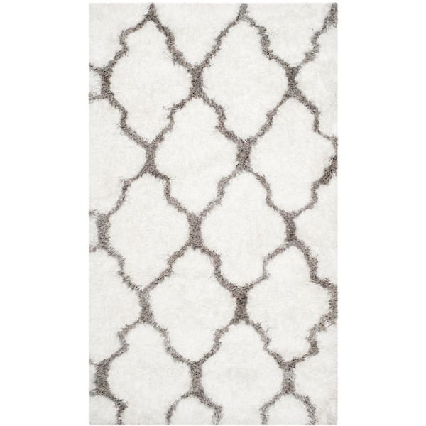 Barcelona Shag 3 ft. x 5 ft. Ivory/Silver Trellis Area Rug