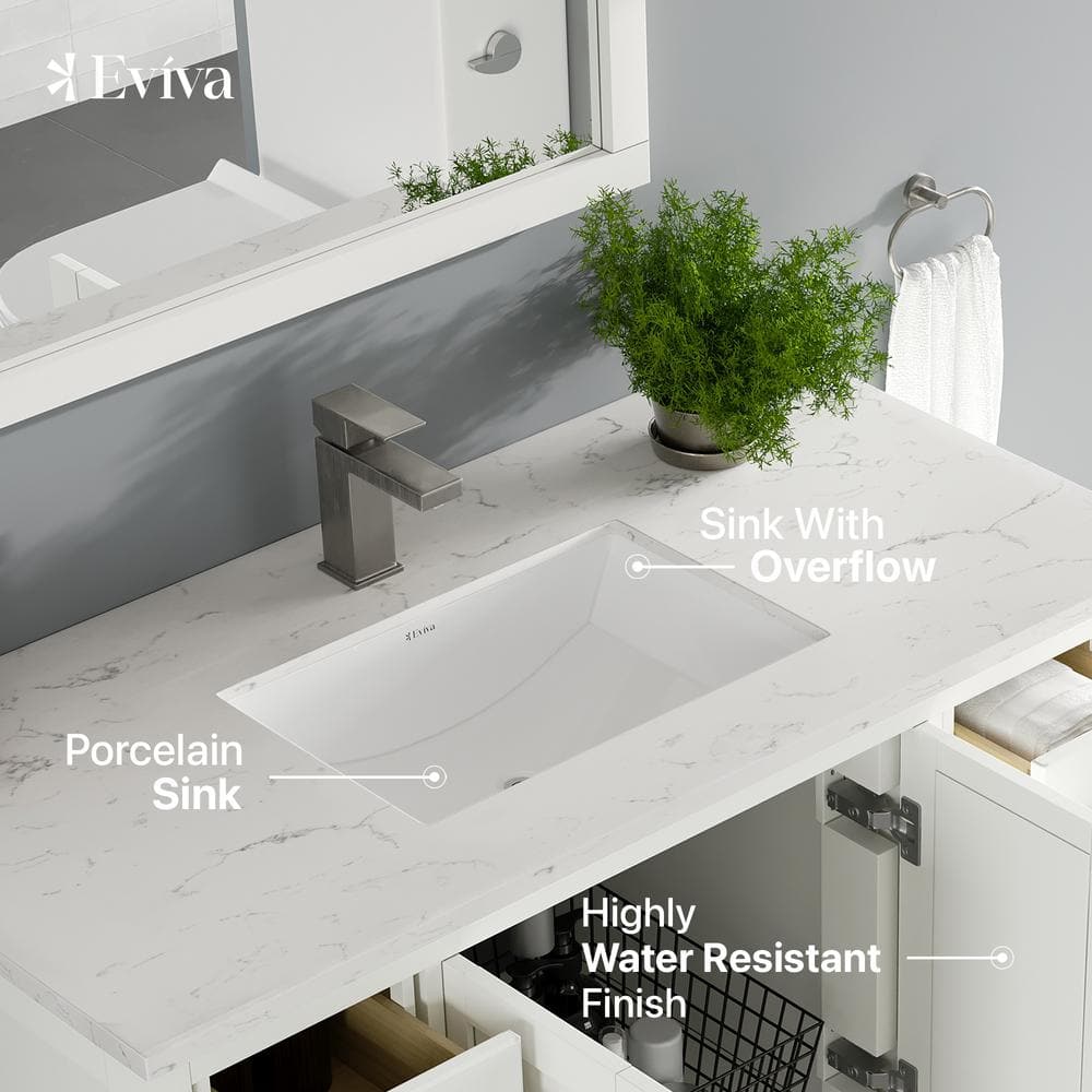 42" White Carrara Marble Single Bathroom Vanity