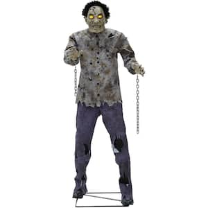 6 ft. Tall Motion-Activated Guard Zombie, Dragging chains, Eyes Light up in yellow LEDs, Premium Halloween Animatronic