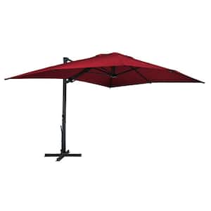 10 ft. x 13 ft. Rectangle Aluminum Cantilever Tilt Outdoor Patio Umbrella with LED Light, Cross Base Stand in Red