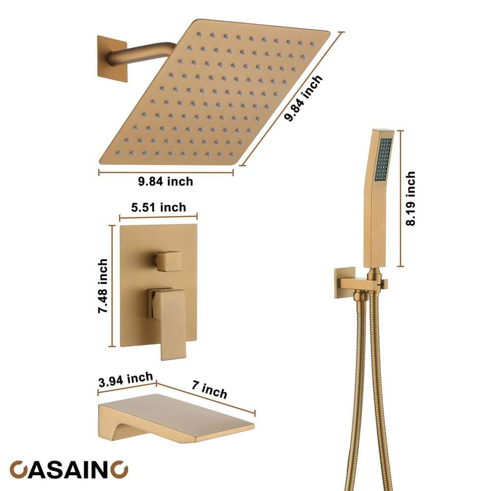 Brushed Gold Multi-Head Rainfall Shower System with Handheld