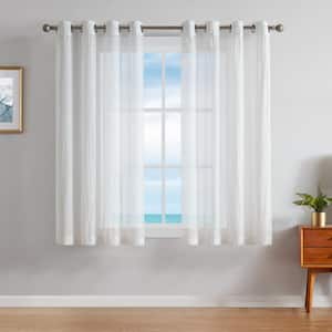 Cordelia White Faux Linen Crushed 52 in. W x 63 in. L Grommet Window Sheer Curtains (2 Panels)