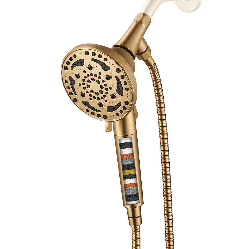 "Filter Single-Handle 7-Spray Shower Faucet 1.8 GPM with 4.7"" Handheld Shower Head in Brushed Gold" price history on PriceWatchPro