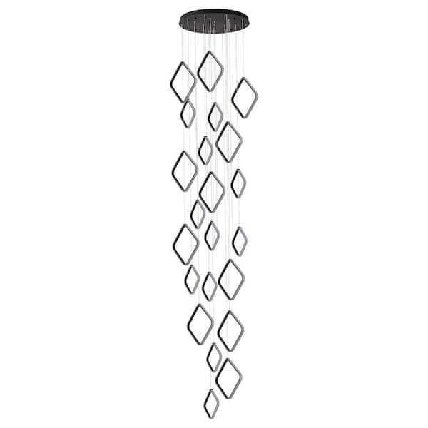 OUKANING 22-Light Dimmable Integrated LED Black Modern Geometric Chandelier for Living Room with Remote and Adjustable Height