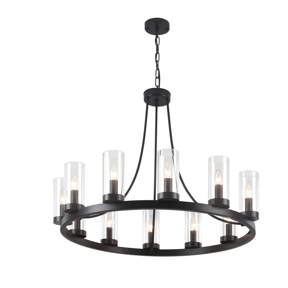 Modern Black 12-Light Chandelier with Clear Glass Shades, Large Round Dining Room Ceiling Light price history on PriceWatchPro
