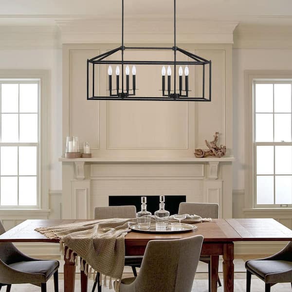 Hukoro 35.6 in. 8-Light Island Linear Pendant Chandelier with Matte Black