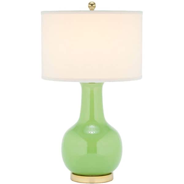 SAFAVIEH Paris 27.5 in. Green Gourd Ceramic Table Lamp with White Shade