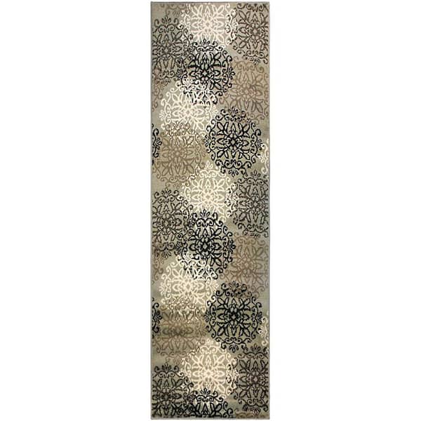 SUPERIOR Leigh Blue 2 ft. 7 in. x 8 ft. Floral Medallion Polypropylene Area Rug