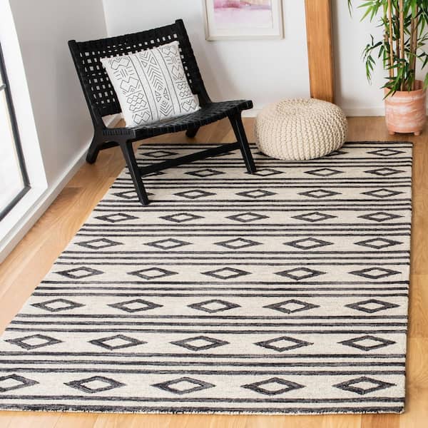 Micro-Loop Ivory/Charcoal Doormat 2 ft. x 3 ft. Striped Diamonds Area Rug