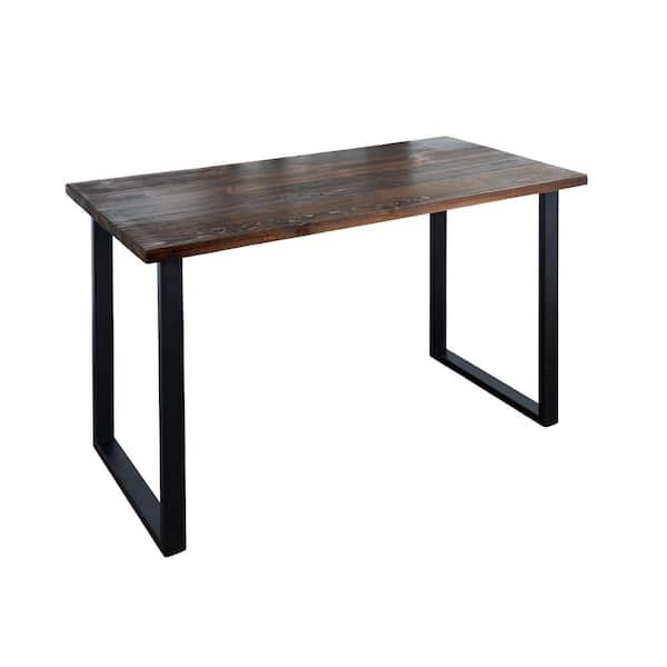 PIPE DECOR Skyline 48 in. Rectangular Trail Brown Solid Wood Writing Desk with Square Matte Black Steel Legs