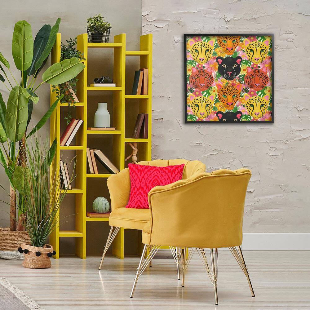 Jungle Cats Wildlife Pattern by Carrie Cantwell Black Framed Animal Giclee Art Print 24 in. x 24 in. price history on PriceWatchPro