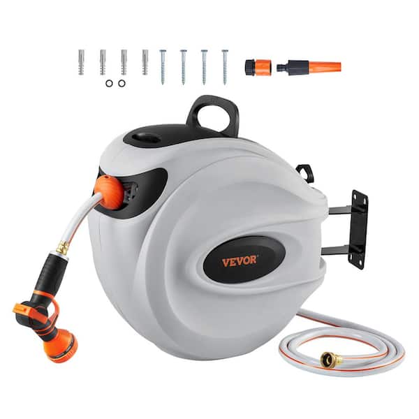 Retractable Hose Reel 1/2 in. Dia x 100 ft. Garden Water Hose Reel with 9-Pattern Nozzle, 180° Swivel Bracket