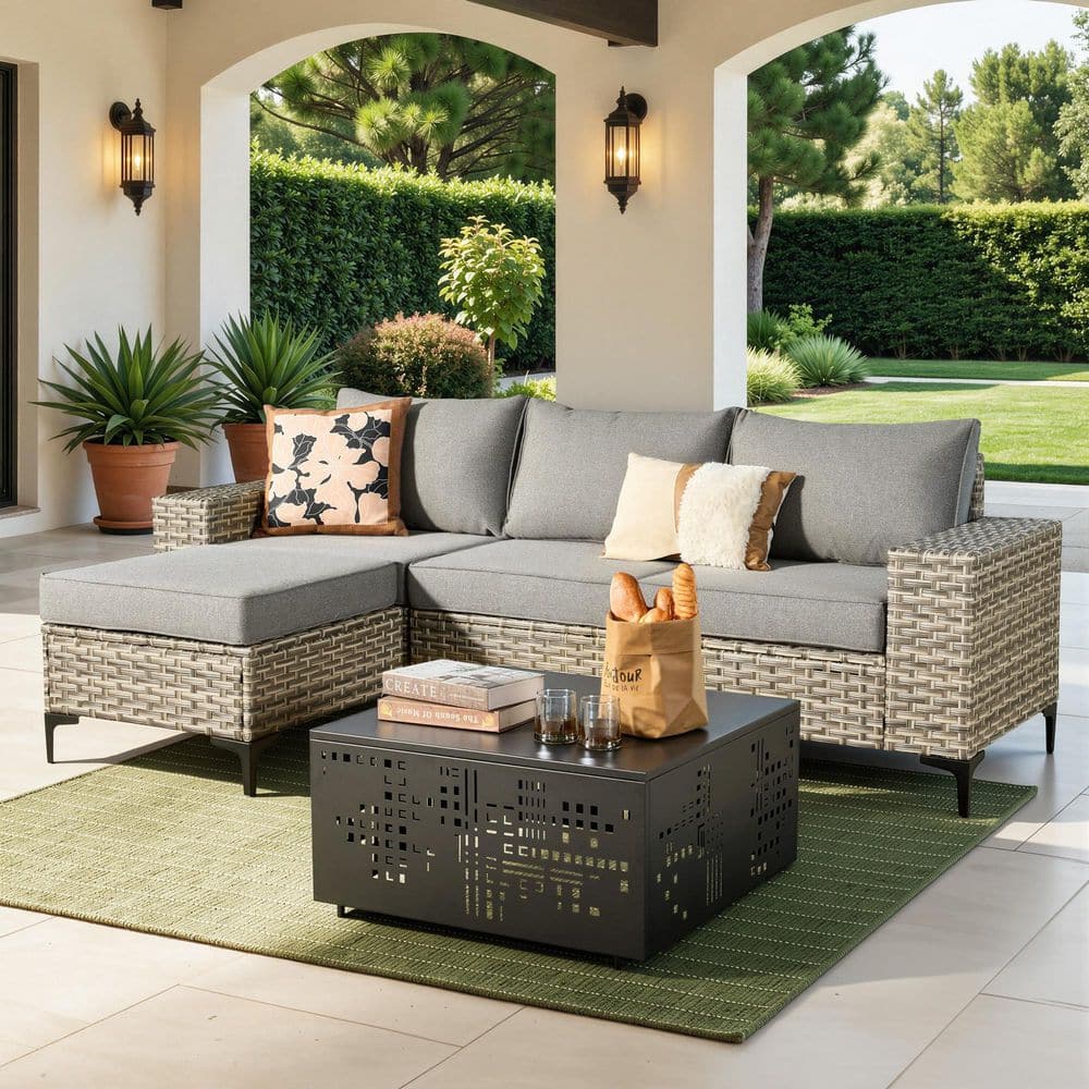 Sunny 5-Piece Wicker Outdoor Patio Conversation Sofa Set with Swivel Chairs, a Coffee Table and Dark Gray Cushions price history on PriceWatchPro