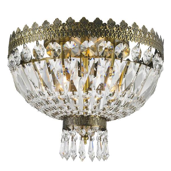 Worldwide Lighting Metropolitan Collection 3-Light Bronze and Crystal Flush Mount