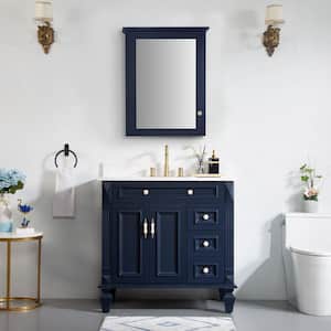 36 in. W x 22 in. D x 35 in. H Bath Vanity in Navy Blue with Vanity Top and Medicine Cabinet