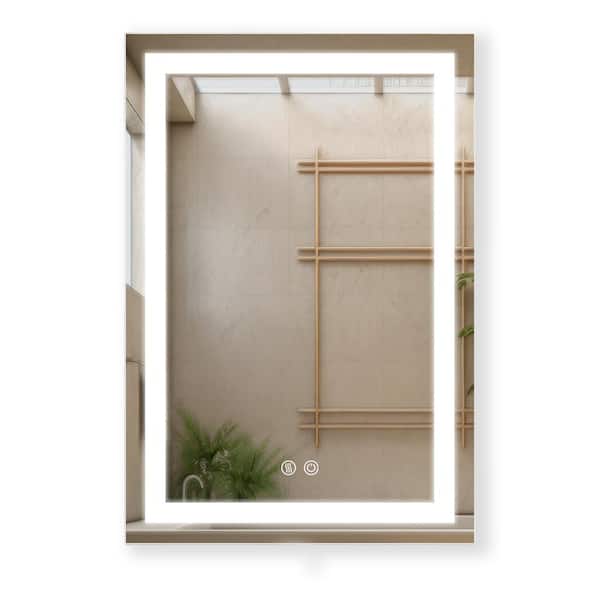 Sanlan N36TWO 24 in. W x 36 in. H Rectangular Frameless Led Mirror-Dimmable Wall Bathroom Vanity Mirror in Silver Mirror Finish
