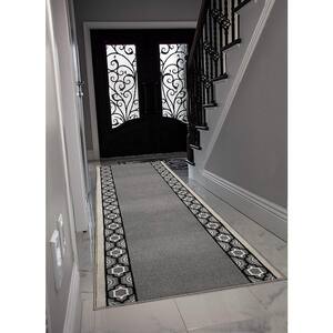 Moroccan Trellis Border Cut to Size Gray Color 26" Width x Your Choice Length Custom Size Slip Resistant Runner Rug