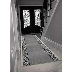 Moroccan Trellis Border Cut to Size Gray Color 36" Width x Your Choice Length Custom Size Slip Resistant Runner Rug