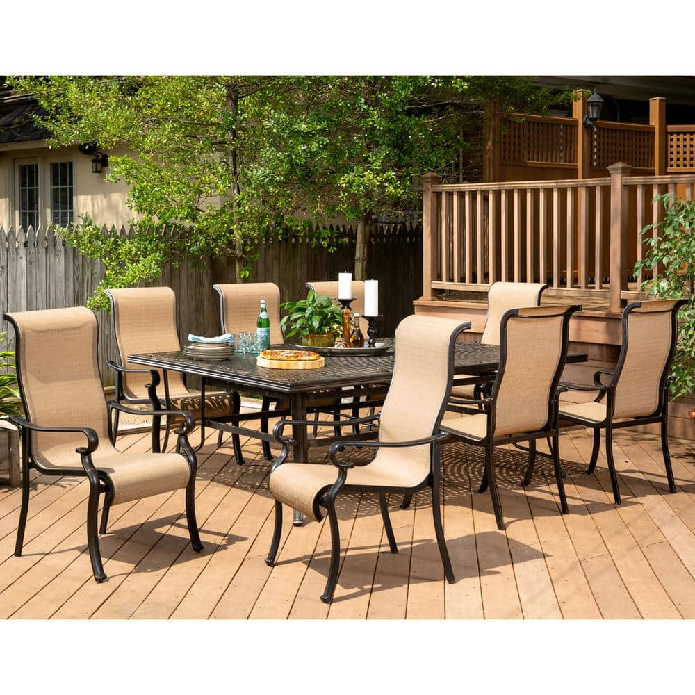 Hanover Brigantine 9-Piece Aluminum Outdoor Dining Set with an XL Cast ...