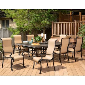Brigantine 9-Piece Aluminum Outdoor Dining Set with an XL Cast-Top Table and 8-Slingback Dining Chairs